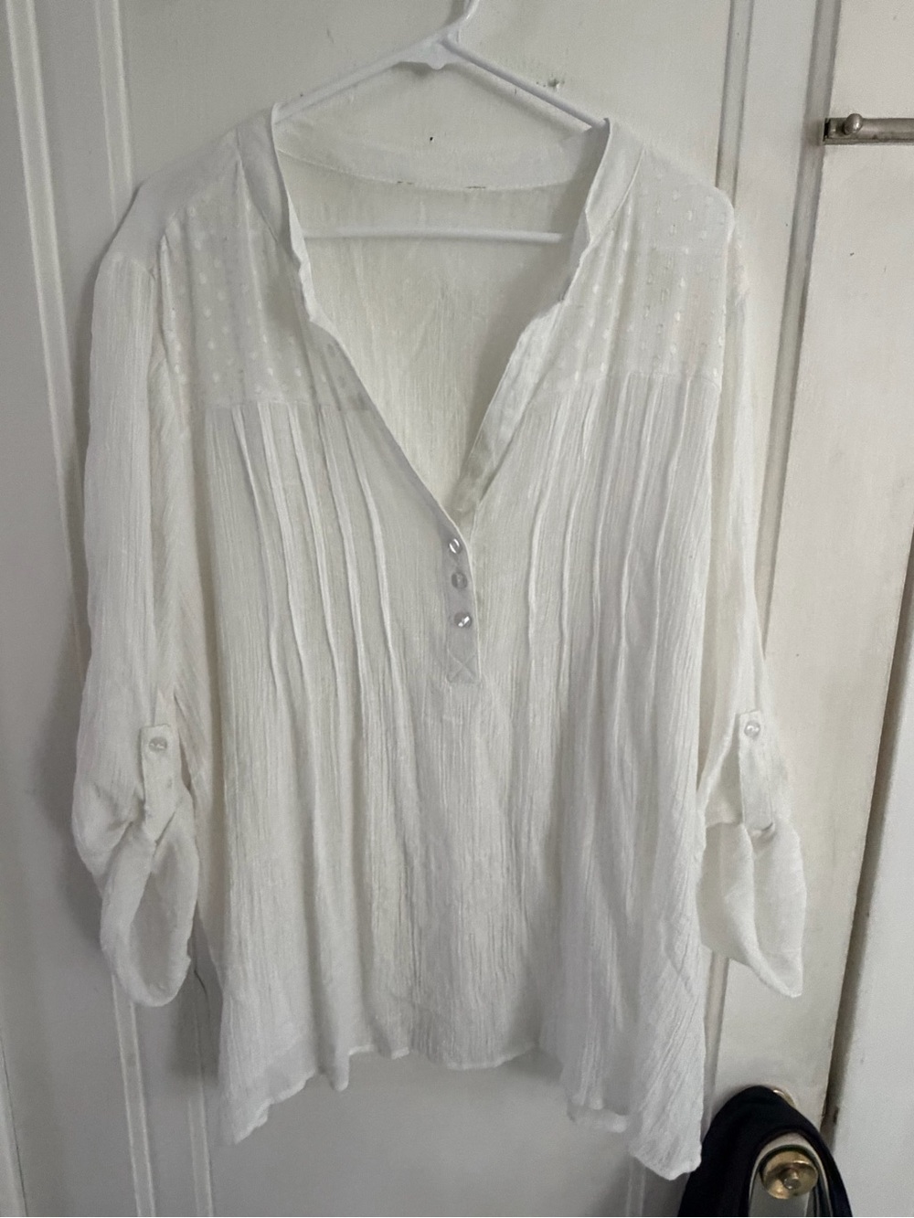 Women's White Button-Front Pintuck Tunic Top size xl
